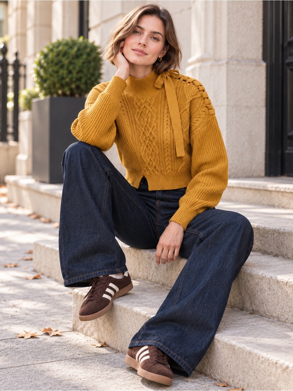 NWT JONATHAN SIMKHAI Arina Cable Knit  Sweater In Ochre Sz XS